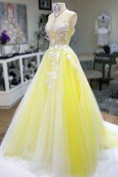 Yellow V Neck Long Prom Dress HZ1023